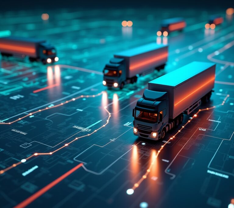 Delivery driver reviewing a route on a dashboard-mounted device before departure