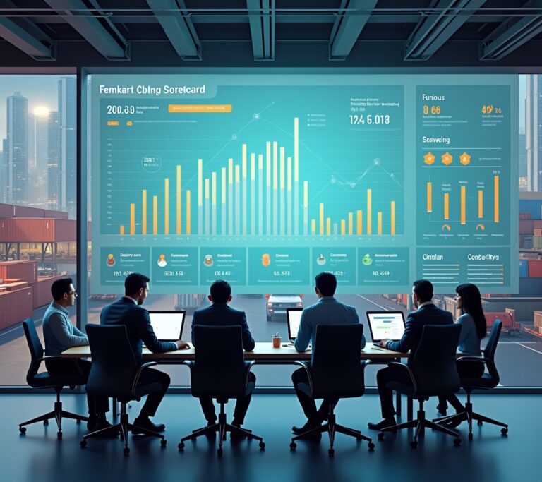 Procurement manager reviewing supplier performance data on a laptop in an office